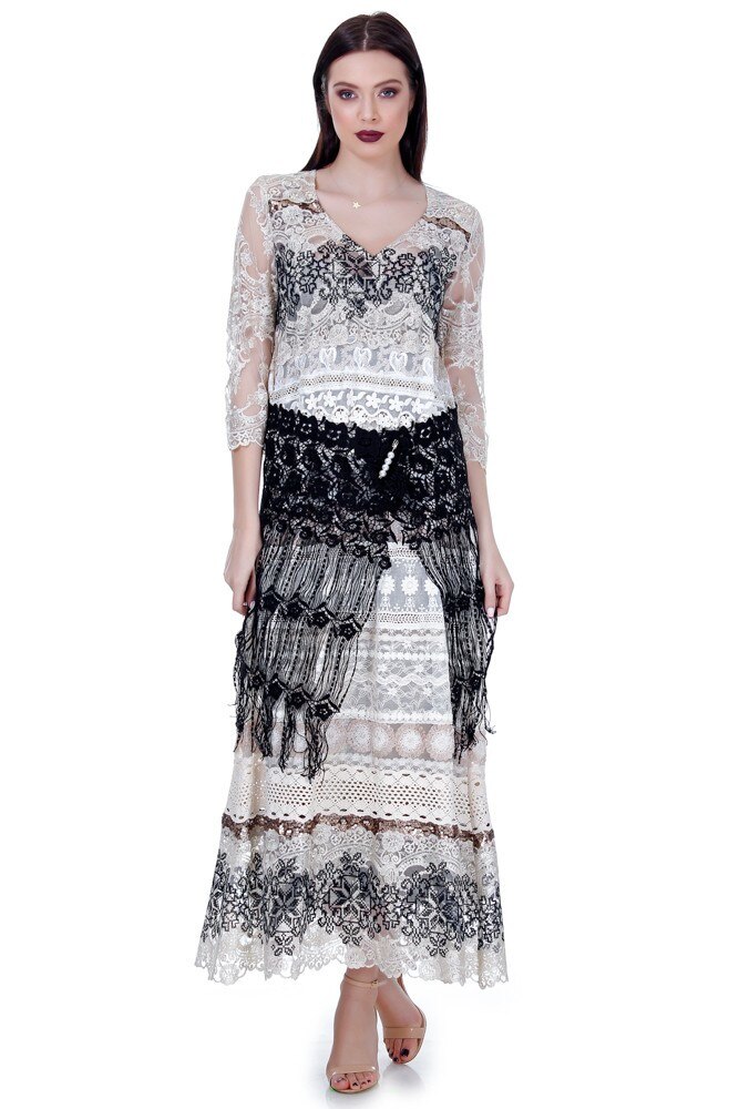 Rochie crem/negru cu fota Liza Panait RM-22E