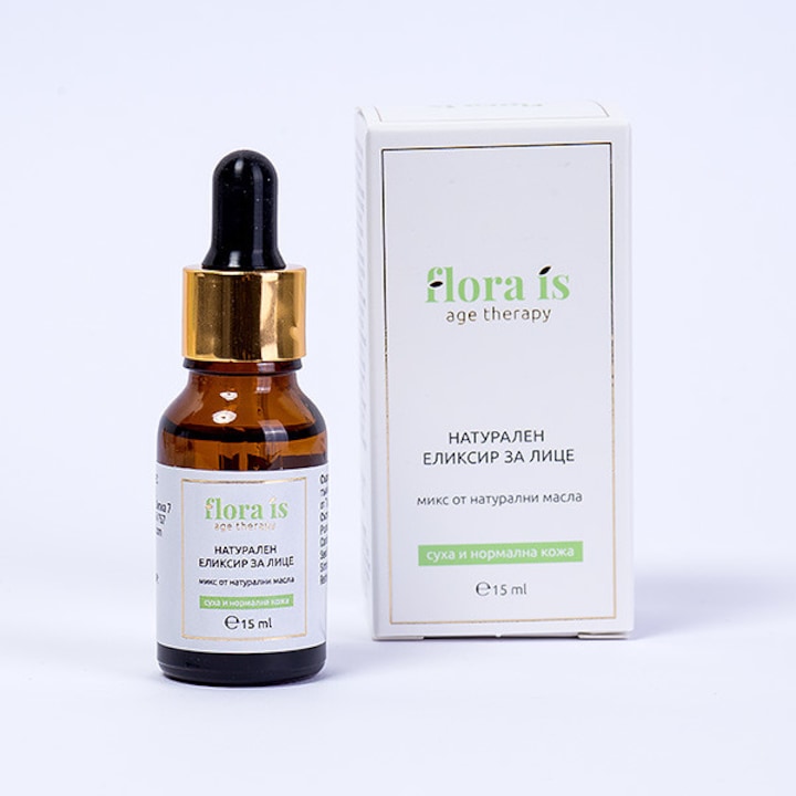 Натурален еликсир FLORA IS, за лице за суха и нормална кожа 15мл, микс от натурални масла