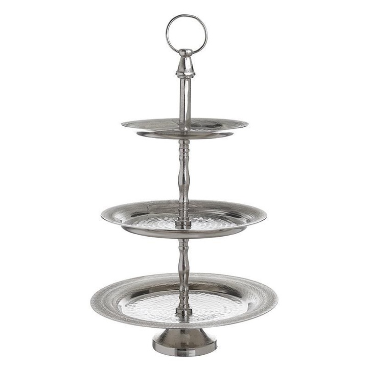 Suport prajituri metalic cu 3 etaje, argintiu, 29 x 29 x 48 cm