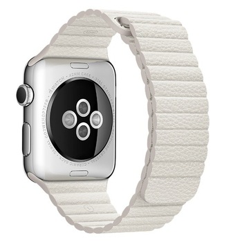 Curea iUni compatibila cu Apple Watch 1/2/3/4/5/6, 40mm, Leather Loop, Piele, White