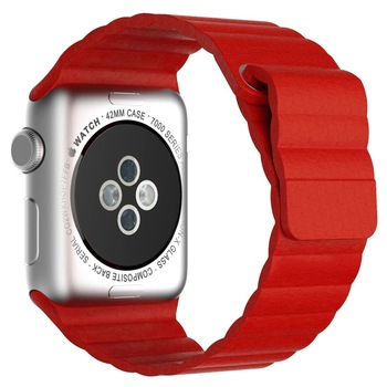 Curea iUni compatibila cu Apple Watch 1/2/3/4/5/6, 44mm, Leather Loop, Piele, Red