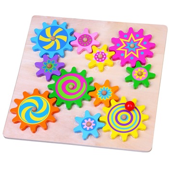 Puzzle cu roti dintate, lemn, Viga Puzzle cu roti dintate, lemn, Viga