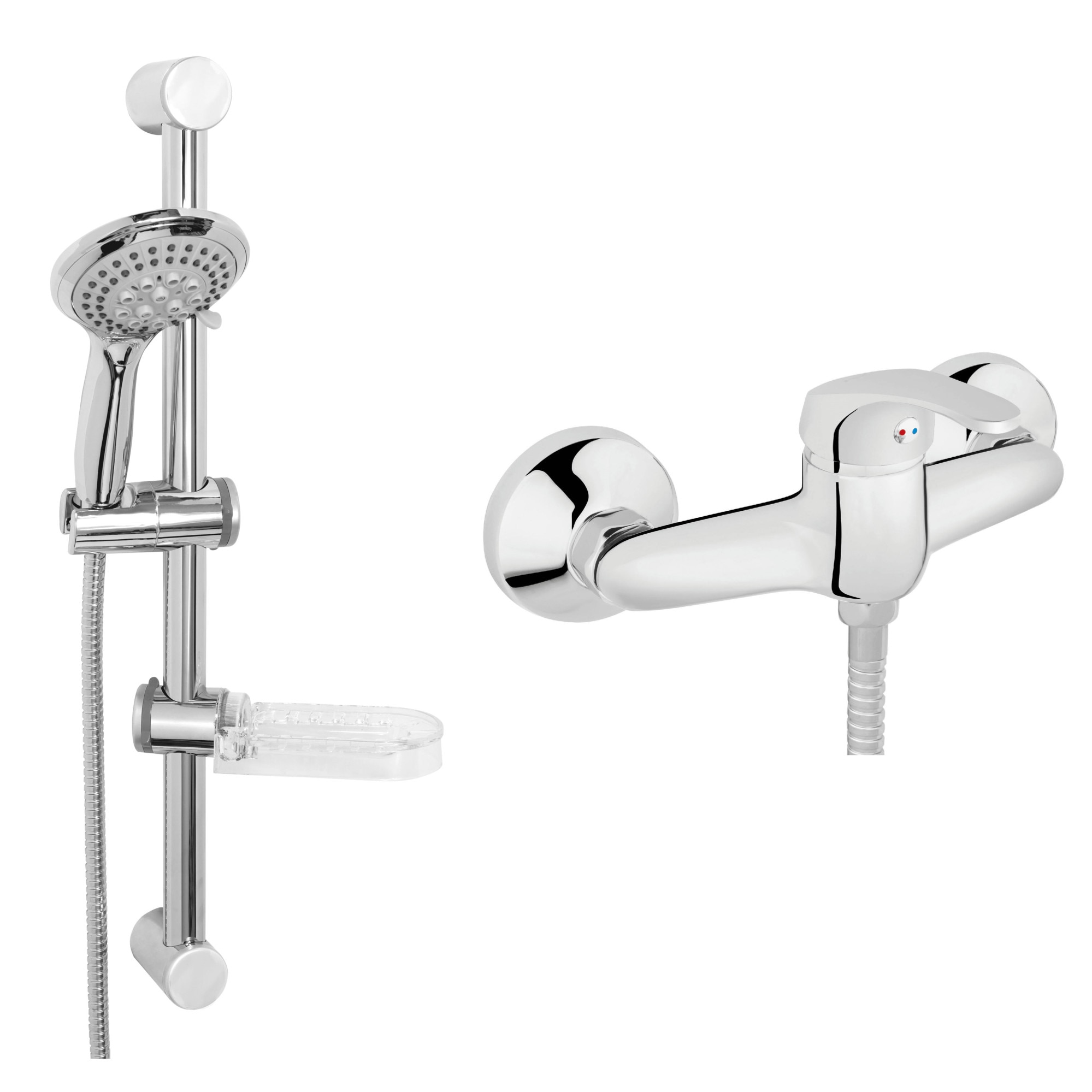 Set 2in1 Coloana de dus EMO fixa si mobila cu 5 - functii: ploaie, masaj, mixt cu Baterie dus, Ferro