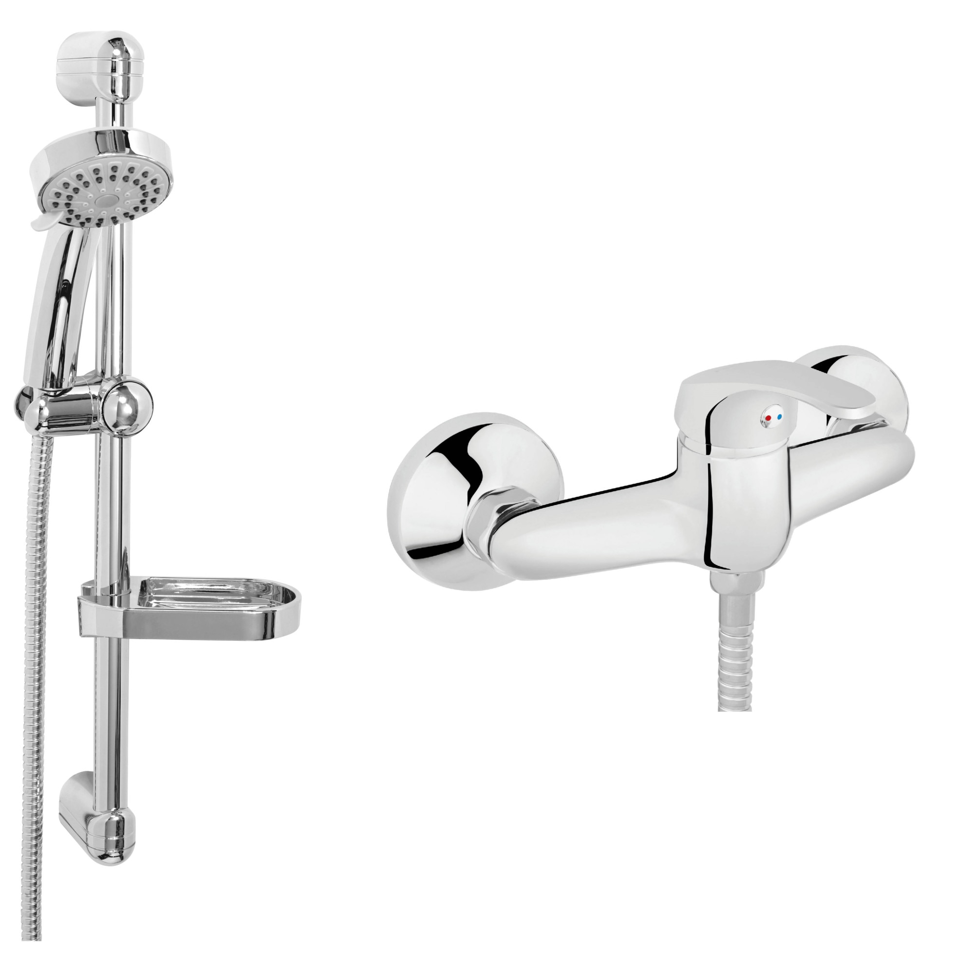 Set 2in1 Coloana de dus EGO fixa si mobila cm 35, functii ploaie, masaj, mixt cu Baterie dus, Ferro, cu Furtun dus, Para dus, Suport para dus