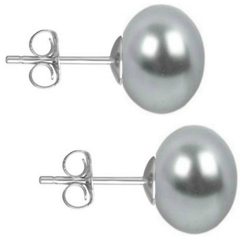 Cercei de Aur Alb cu Perle Naturale Gri de 10 mm Cercei de Aur Alb cu Perle Naturale Gri de 10 mm