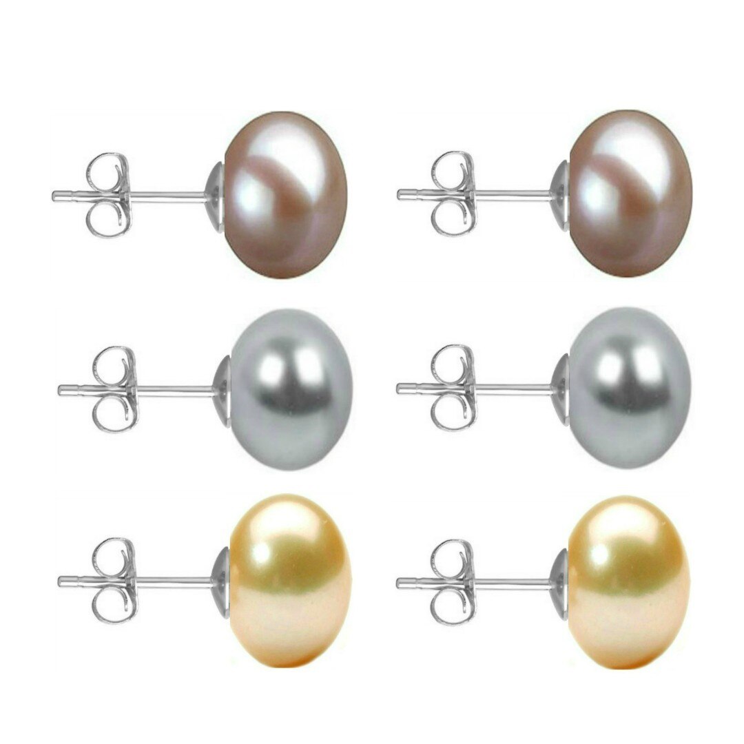 Set Cercei Aur Alb cu Perle Naturale Lavanda, Gri si Crem de 10 mm