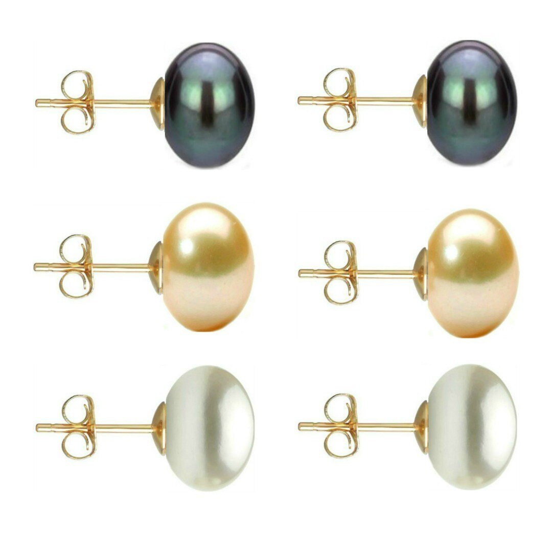 Set Cercei Aur cu Perle Naturale Negre, Crem si Albe de 10 mm
