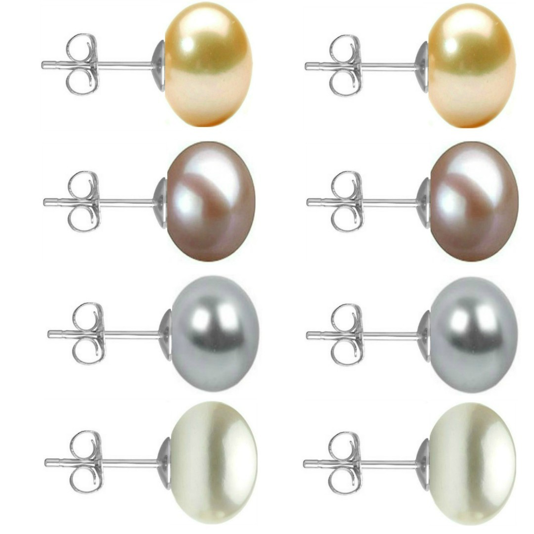 Set Cercei Aur Alb cu Perle Naturale Crem, Lavanda, Gri si Albe de 10 mm