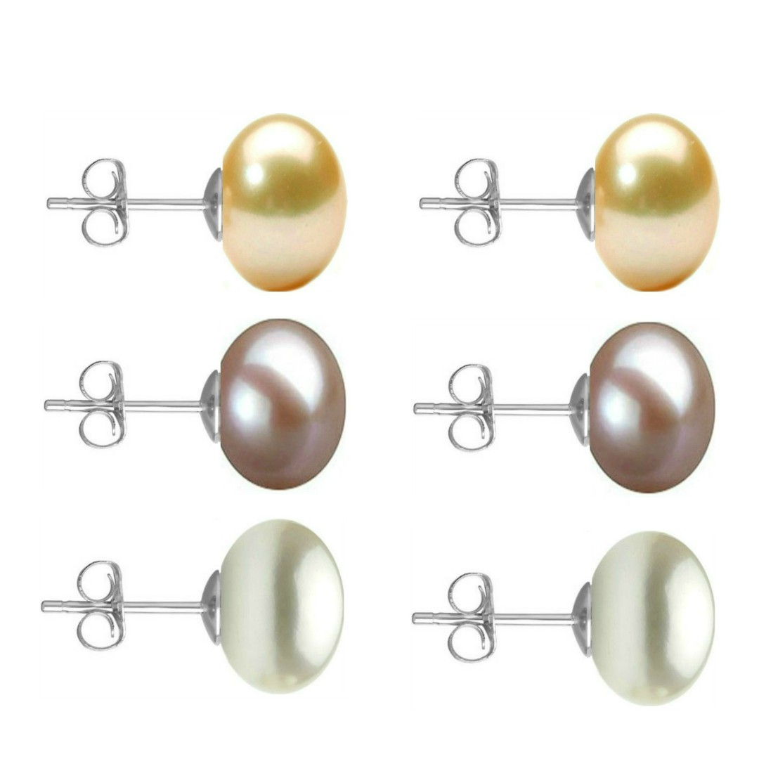 Set Cercei Aur Alb cu Perle Naturale Crem, Lavanda si Albe de 10 mm