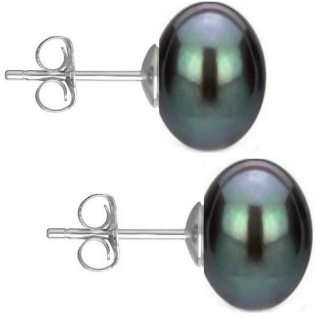 Set Cercei Aur Alb cu Perle Naturale Negre si Lavanda de 10 mm
