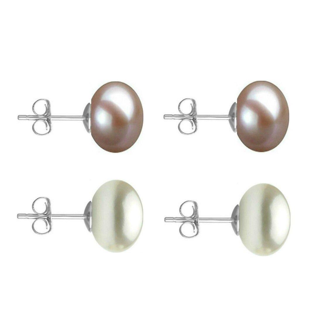 Set Cercei Aur Alb cu Perle Naturale Lavanda si Albe de 10 mm