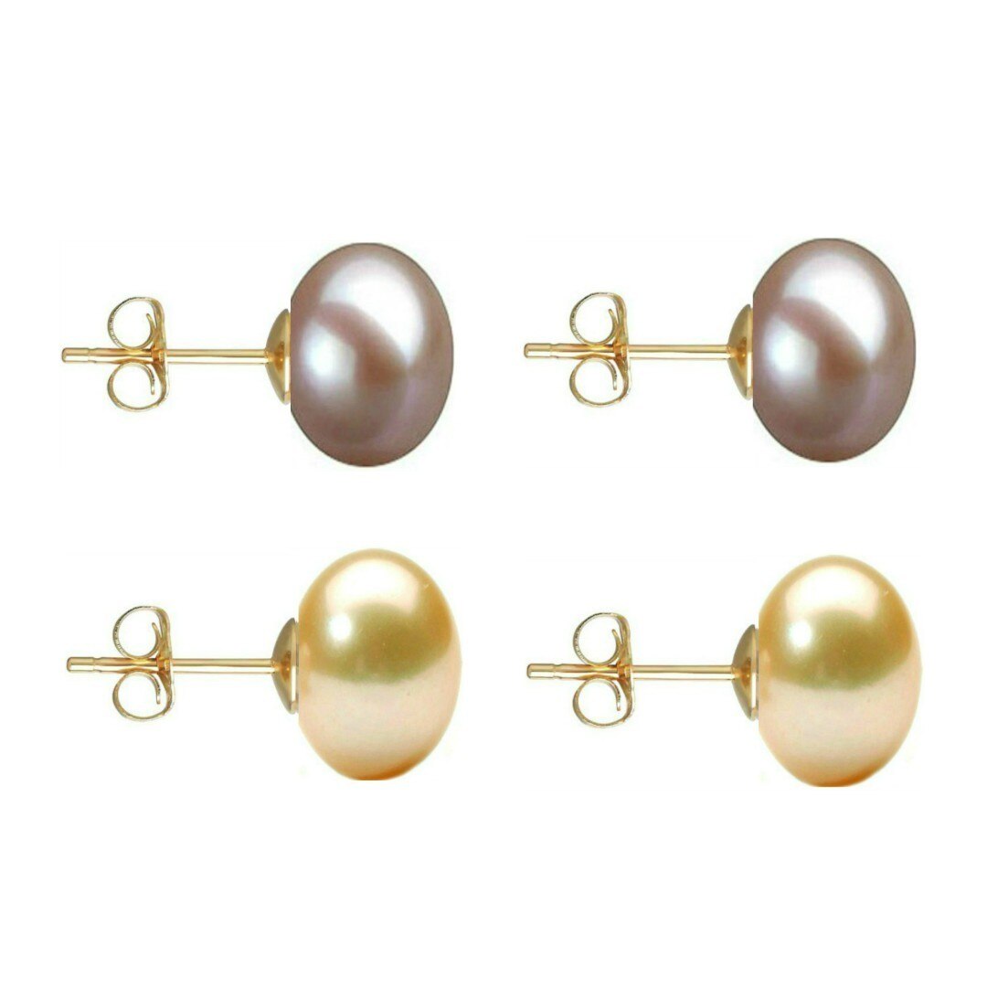 Set Cercei Aur cu Perle Naturale Lavanda si Crem de 10 mm