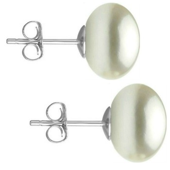 Cercei de Aur Alb cu Perle Naturale Albe de 10 mm Cercei de Aur Alb cu Perle Naturale Albe de 10 mm