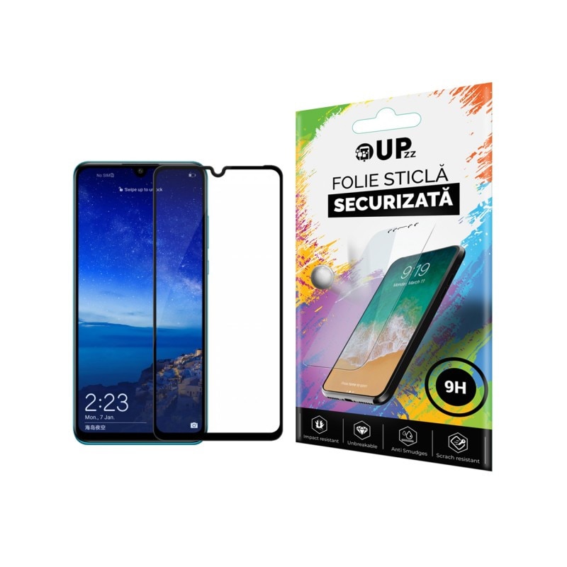 Folie Full Glue 6d Huawei P30 Lite Neagra Cu Adeziv Pe Toata Suprafata Foliei Negru