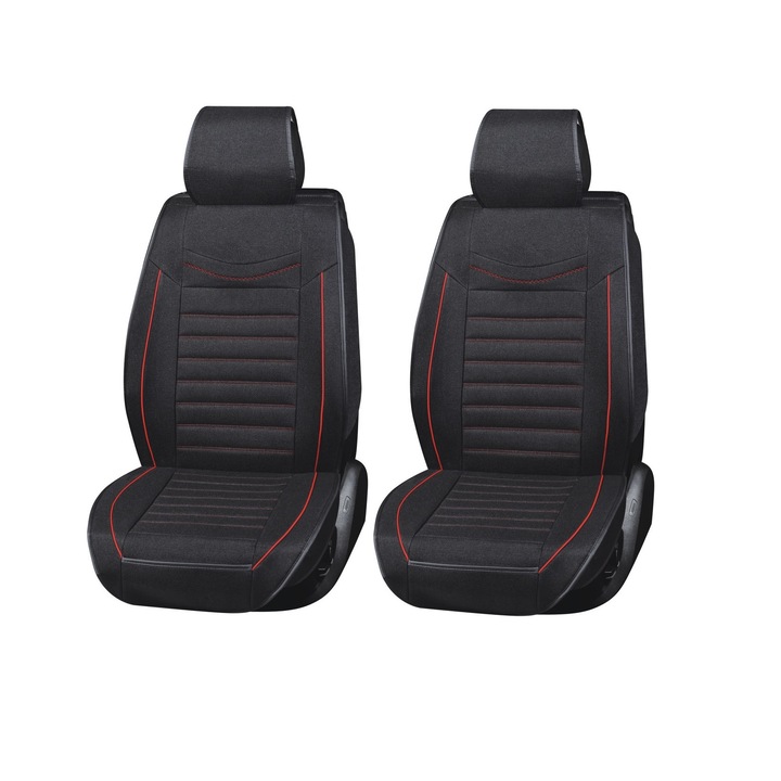 Тапицерия за предни седалки Flexzon, Черно с червени линии Текстил Комфортна, Висококачествена, Универсална