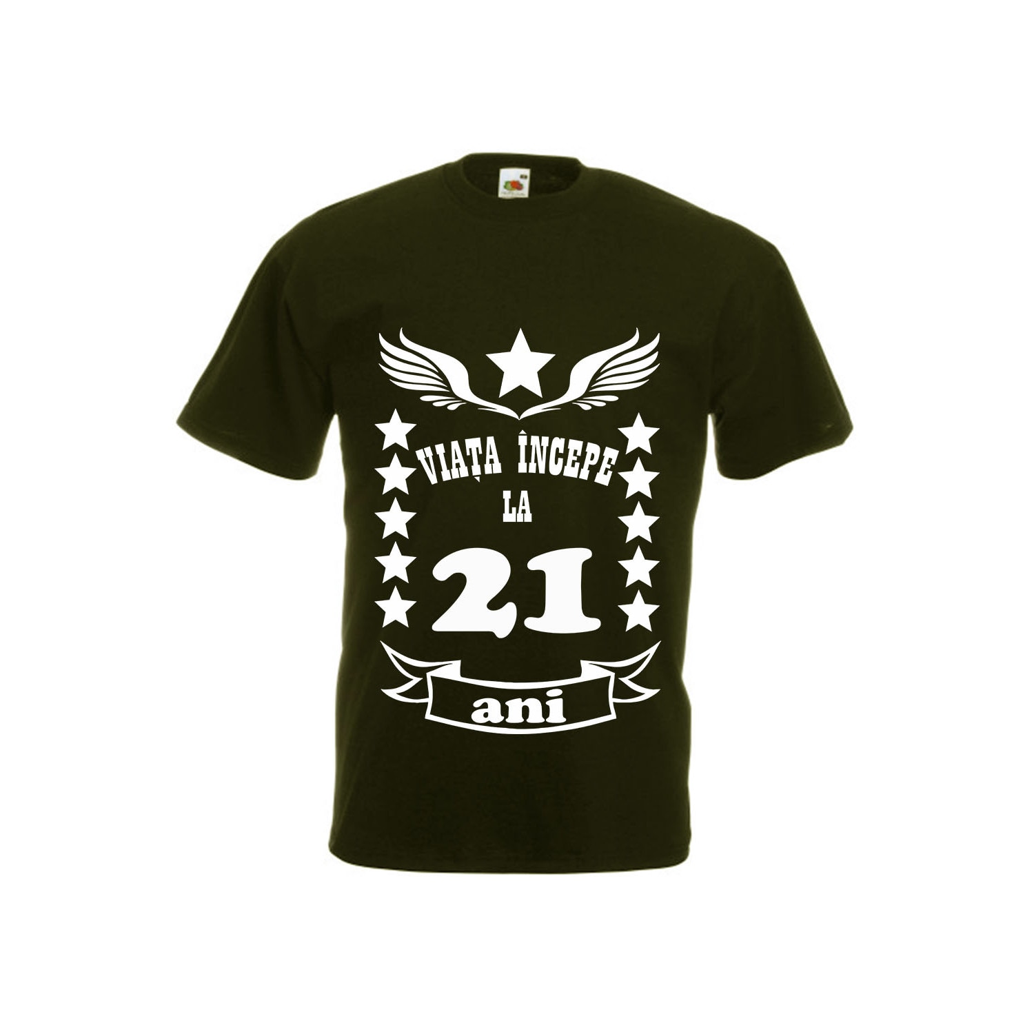 Tricou personalizat Fruit of the loom negru Viata incepe la 21 ani M