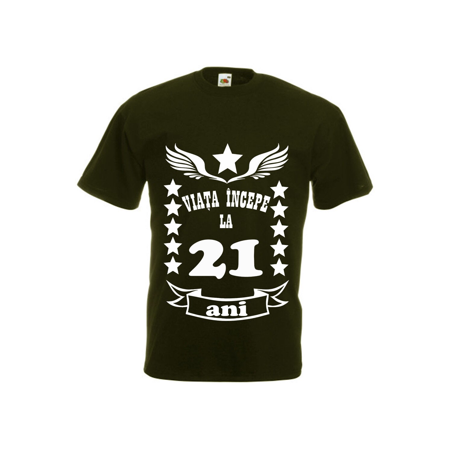 Tricou personalizat Fruit of the loom negru Viata incepe la 21 ani S