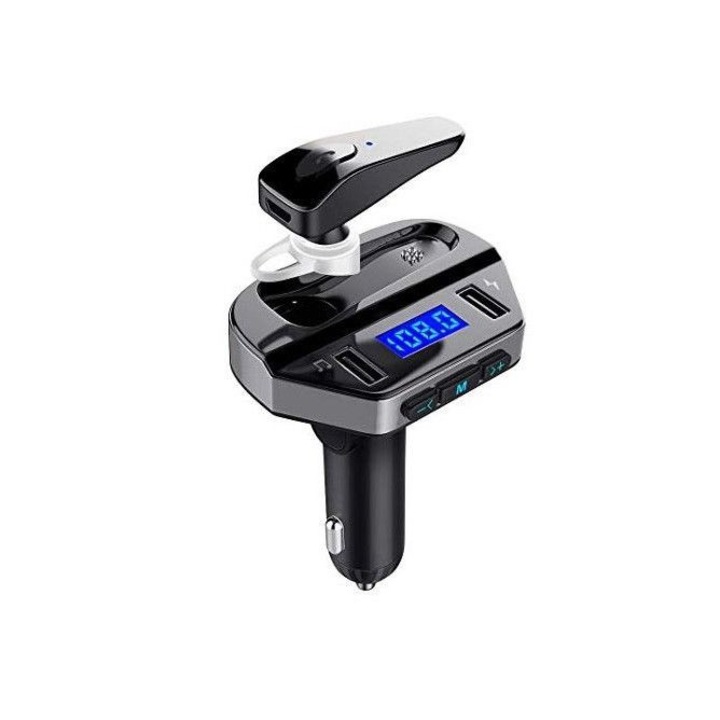 PACHET Kit Modulator FM cu Bluetooth, 2 x USB, player mp3 si casca Bluetooth inclusa, negru + Suport anti-alunecare Serioux