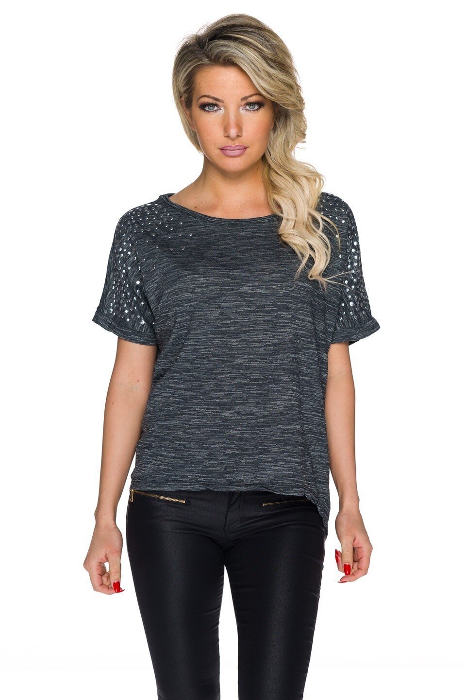 Tricou dama cu nituri pe umar , marime S/M