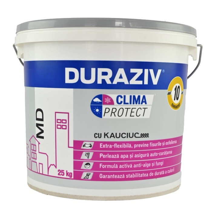 Tencuiala decorativa structurata DURAZIV Clima Protect cu Kauciuc, MD 1.5 mm, alb, 25 kg