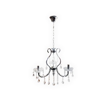 Lustra cristale 8797/3, 3*e14, dulie ceramica, schelet inox, abajul alb-transparent Lustra cristale 8797/3, 3*e14, dulie ceramica, schelet inox, abajul alb-transparent