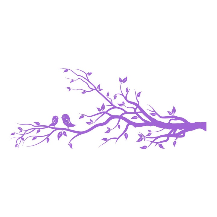 Sticker Decorativ - SMAER - Creanga de copac cu pasari - 120cm x 50cm - Violet