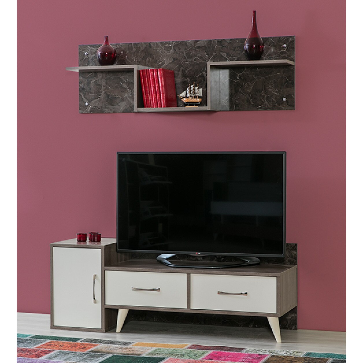 Comoda TV Alpino Lates, 1454 x468 x h536 mm, Maro/Alb