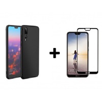 Set folie din sticla securizata 5D Huawei P20 Pro, neagra + husa silicon negru