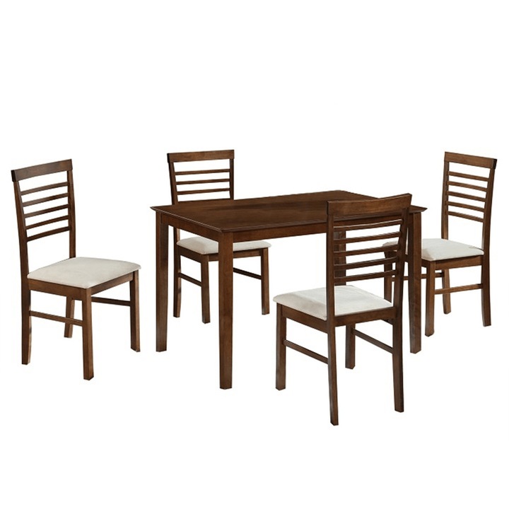 Set dining, 1+4, MDF, lemn cauciucat, culoare nuc, bej, model elegant, living, bucatarie, 110 x 70 x 76 cm