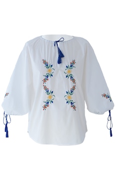 bluza tip ie din bumbac brodata cu floare de colt albalbastru imagen 38_0_
0