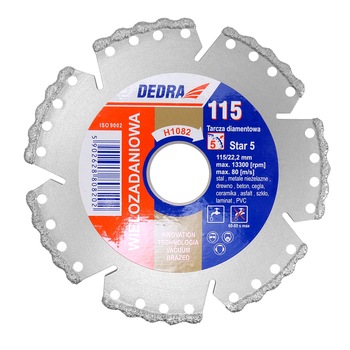 Disc diamantat, beton, taiere umeda si uscata, 115 mm/22.2 mm, Dedra Disc diamantat, beton, taiere umeda si uscata, 115 mm/22.2 mm, Dedra