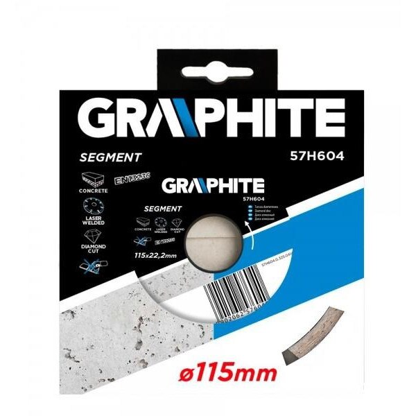Disc diamantat segmentat, sudat cu laser, 115x22.2mm, 57H604, Graphite