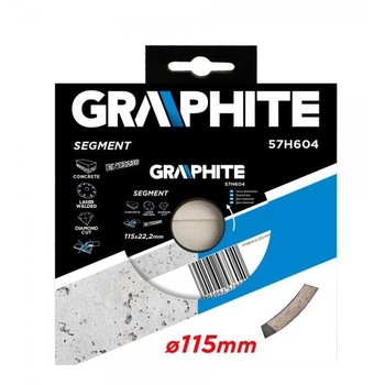 Disc diamantat segmentat, sudat cu laser, 115x22.2mm, 57H604, Graphite Disc diamantat segmentat, sudat cu laser, 115x22.2mm, 57H604, Graphite