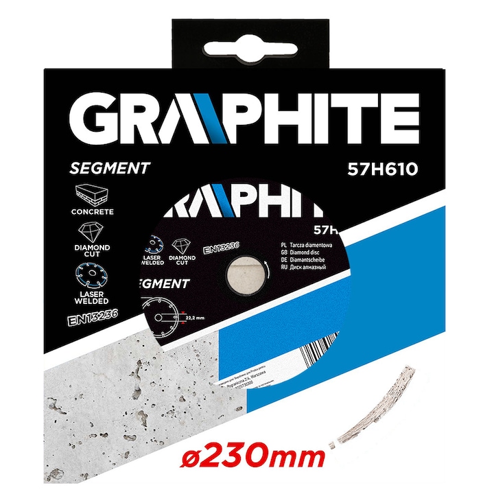 Graphite szegmentált gyémánt tárcsa, lézerhegesztett, 230x22.2mm, 57H610