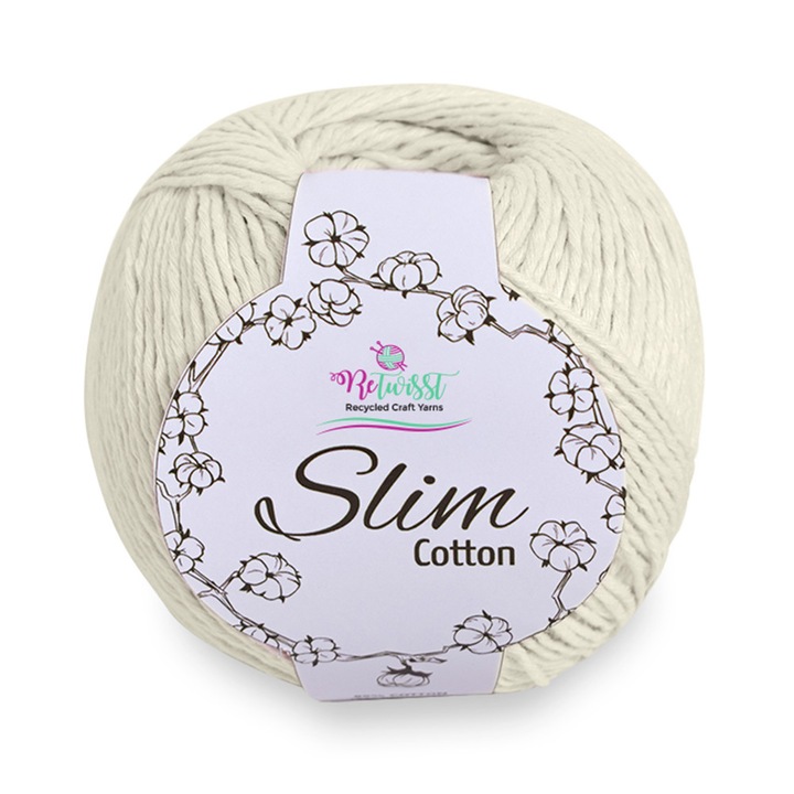 ReTwist 7 Slim Cotton textilszál, horgoláshoz és kötéshez, pamut, vajfehér, 170 m