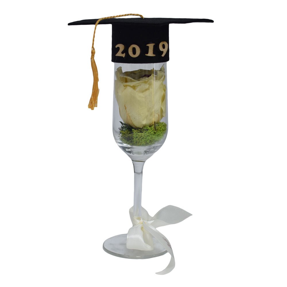 Trandafir Criogenat Alb in Pahar pentru Absolvire