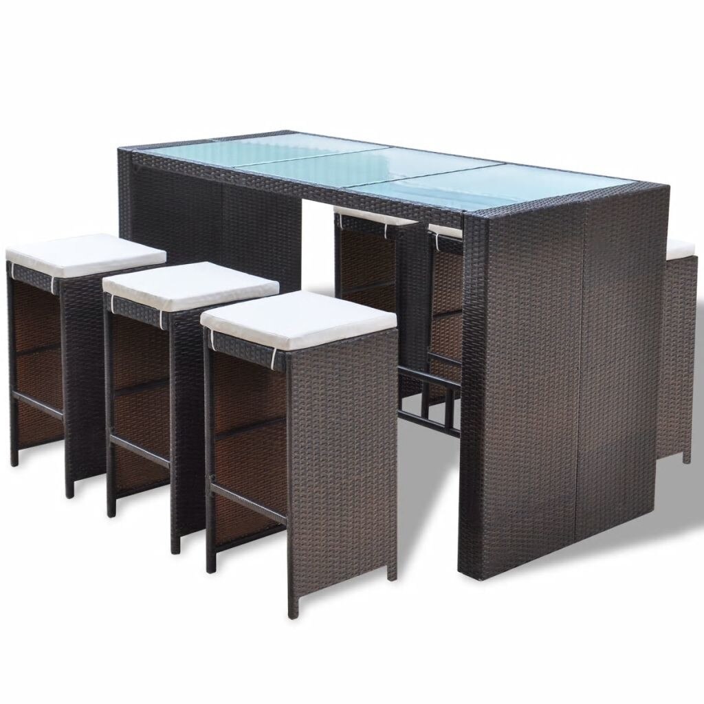 Set mobilier de bar de gradina cu 13 piese, vidaXL, Poliratan, Maro, 185 x 80 x 110 cm
