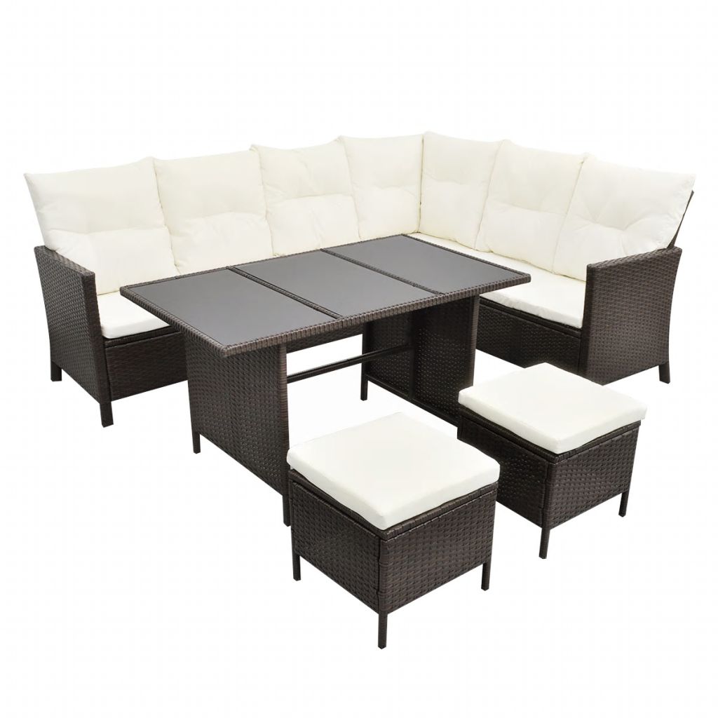 Set mobilier de gradina 4 piese, vidaXL, Maro, Ratan, 220 x 172 x 82 cm