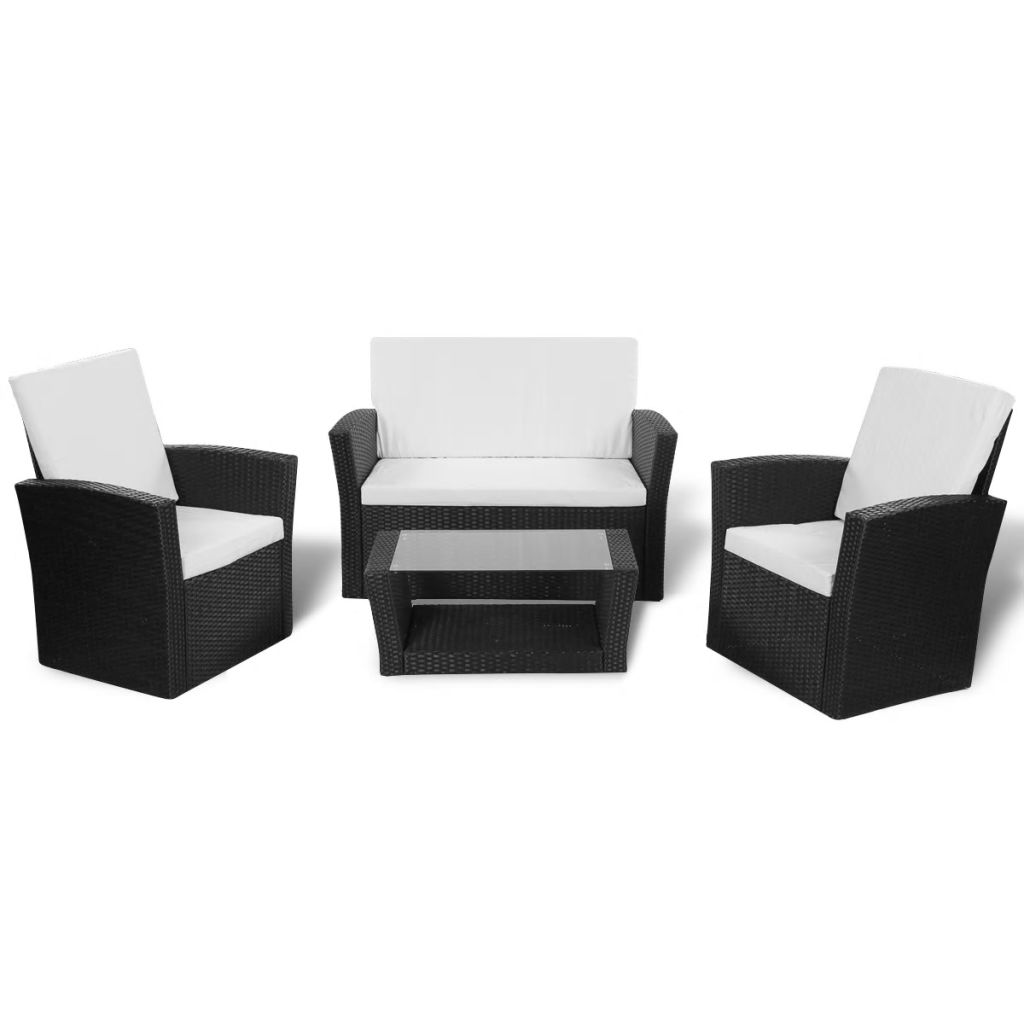 Set mobilier gradina/terasa/exterior 4 piese, vidaXL, Ratan, 125 x 66 x 87,5 cm, Negru
