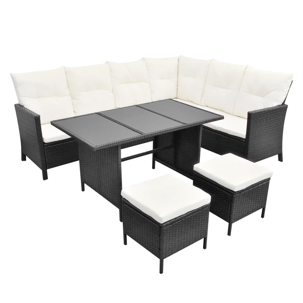 Set mobilier de gradina 4 piese, vidaXL, Negru, Ratan, 220 x 172 x 82 cm