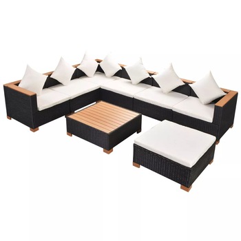 Set mobilier gradina/terasa/exterior 8 piese, vidaXL, PVC, 69,5 x 69,5 x 57,5 cm, Negru Set mobilier gradina/terasa/exterior 8 piese, vidaXL, PVC, 69,5 x 69,5 x 57,5 cm, Negru