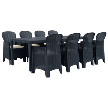 Set mobilier de gradina, 9 piese, vidaXL, 220 x 90 x 72 cm, Gri inchis, plastic aspect ratan Set mobilier de gradina, 9 piese, vidaXL, 220 x 90 x 72 cm, Gri inchis, plastic aspect ratan