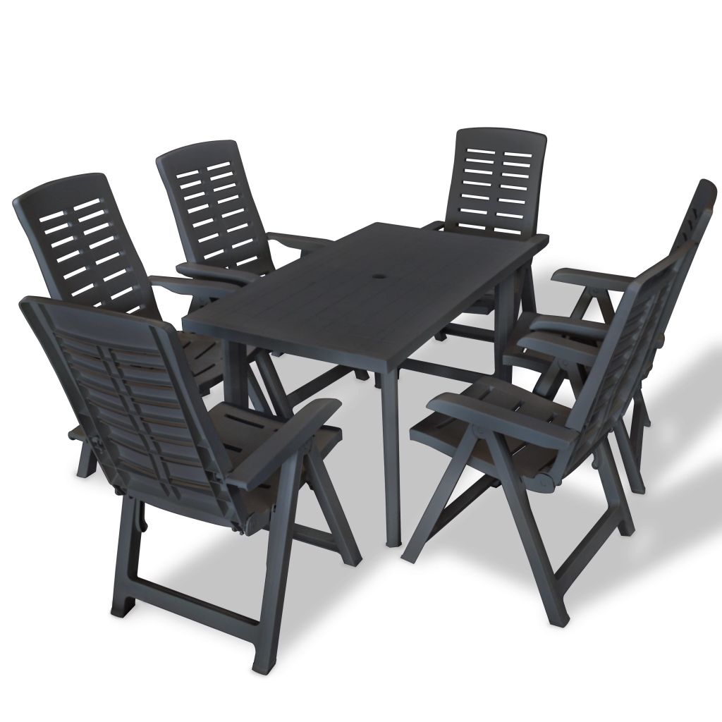 Set mobilier de exterior 7 piese, vidaXL, Gri, Plastic, 126 x 76 x 72 cm