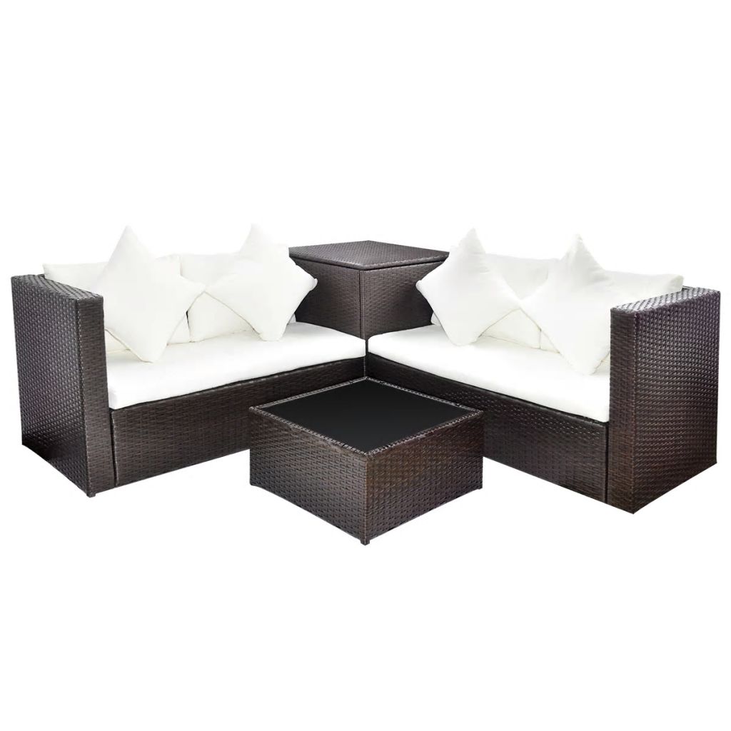 Set mobilier de gradina cu perne, 4 piese, maro, poliratan 42892