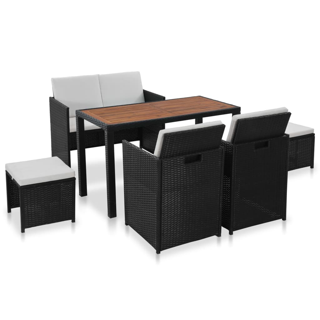 Set mobilier de gradina 6 piese, vidaXL, Negru, Ratan, 123 x 60 x 74 cm