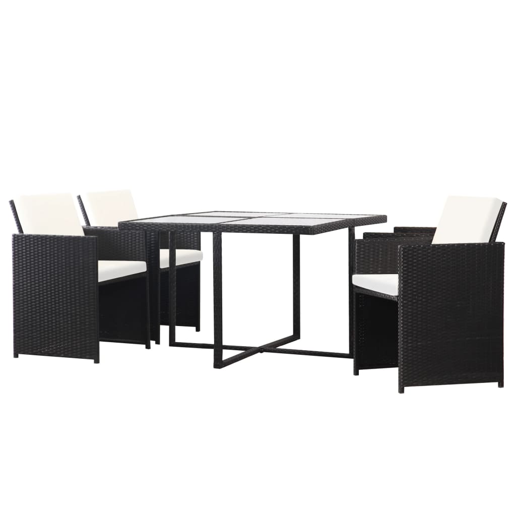 Set mobilier de gradina 5 piese, vidaXL, Negru, Ratan si sticla, 109 x 109 x 74 cm