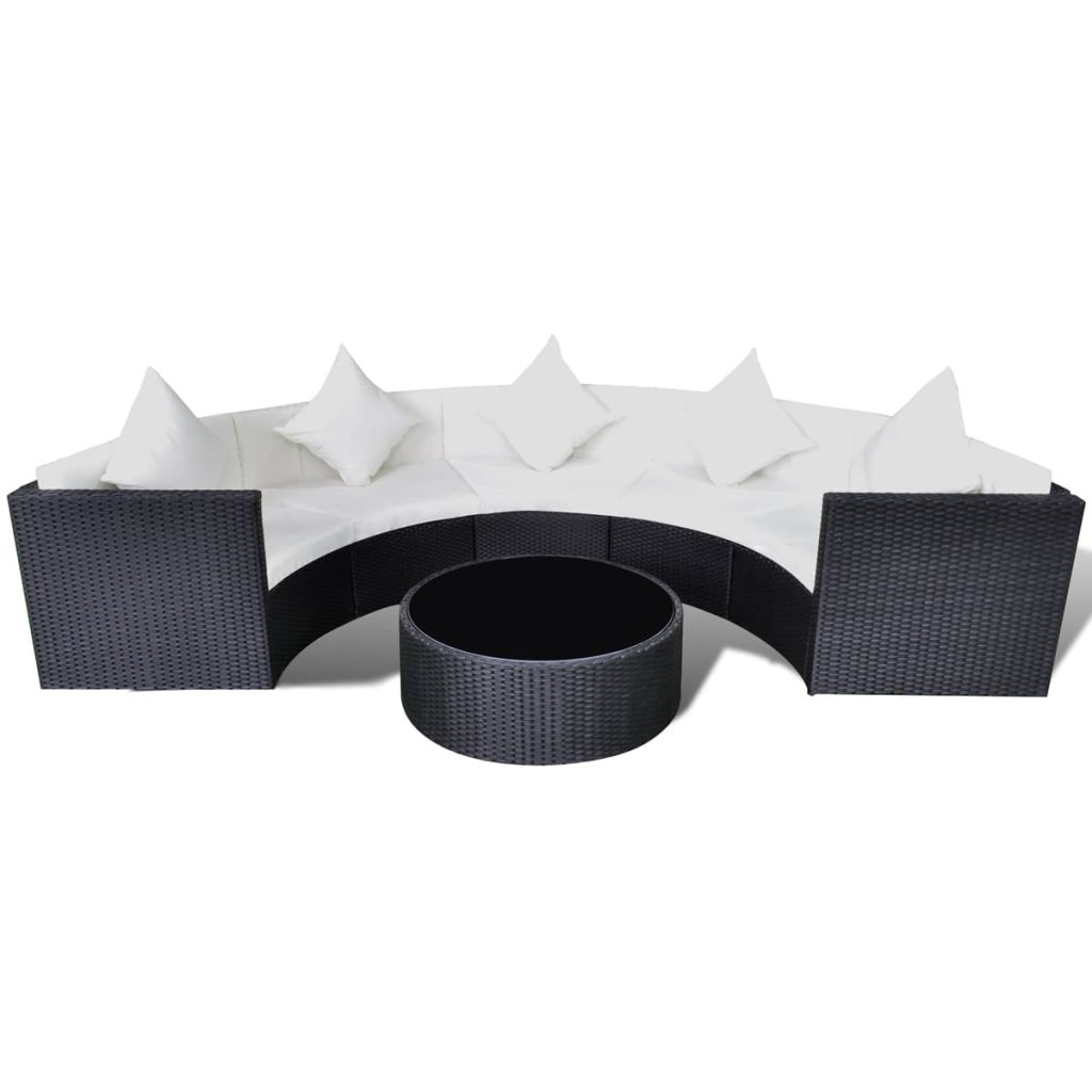 Set mobilier de gradina 6 piese, vidaXL, Negru, Ratan, 280 x 145 x 58 cm