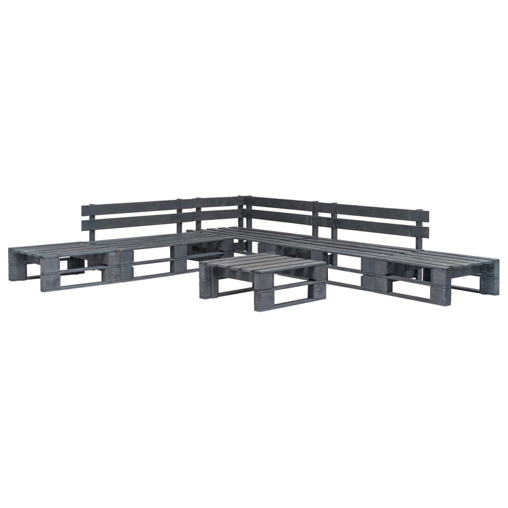 Set mobilier de gradina din paleti, 6 piese, vidaXL, Gri, 280 x 235 x 55 cm