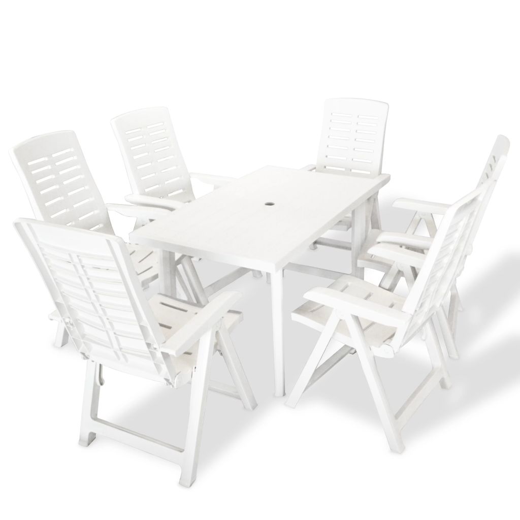 Set mobilier de exterior 7 piese, vidaXL, Alb, Plastic, 126 x 76 x 72 cm