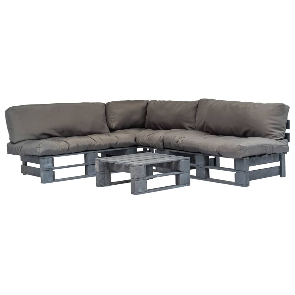 Set mobilier de gradina din paleti, 4 piese, vidaXL, Gri, 220 x 176 x 65 cm